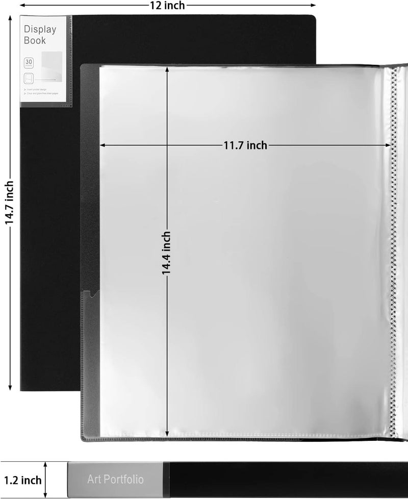 Dynta Folder with Plastic Sleeves 2 Packs 11"x14" Black Portfolio Folder for Artwork Display Book 30 Pockets 60 Page Capacity - Image 2